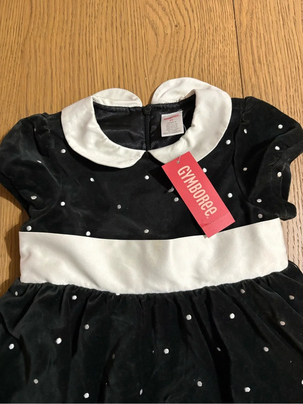 Gymboree Black Velvet Polka Dot Dress with White Collar and Waistband